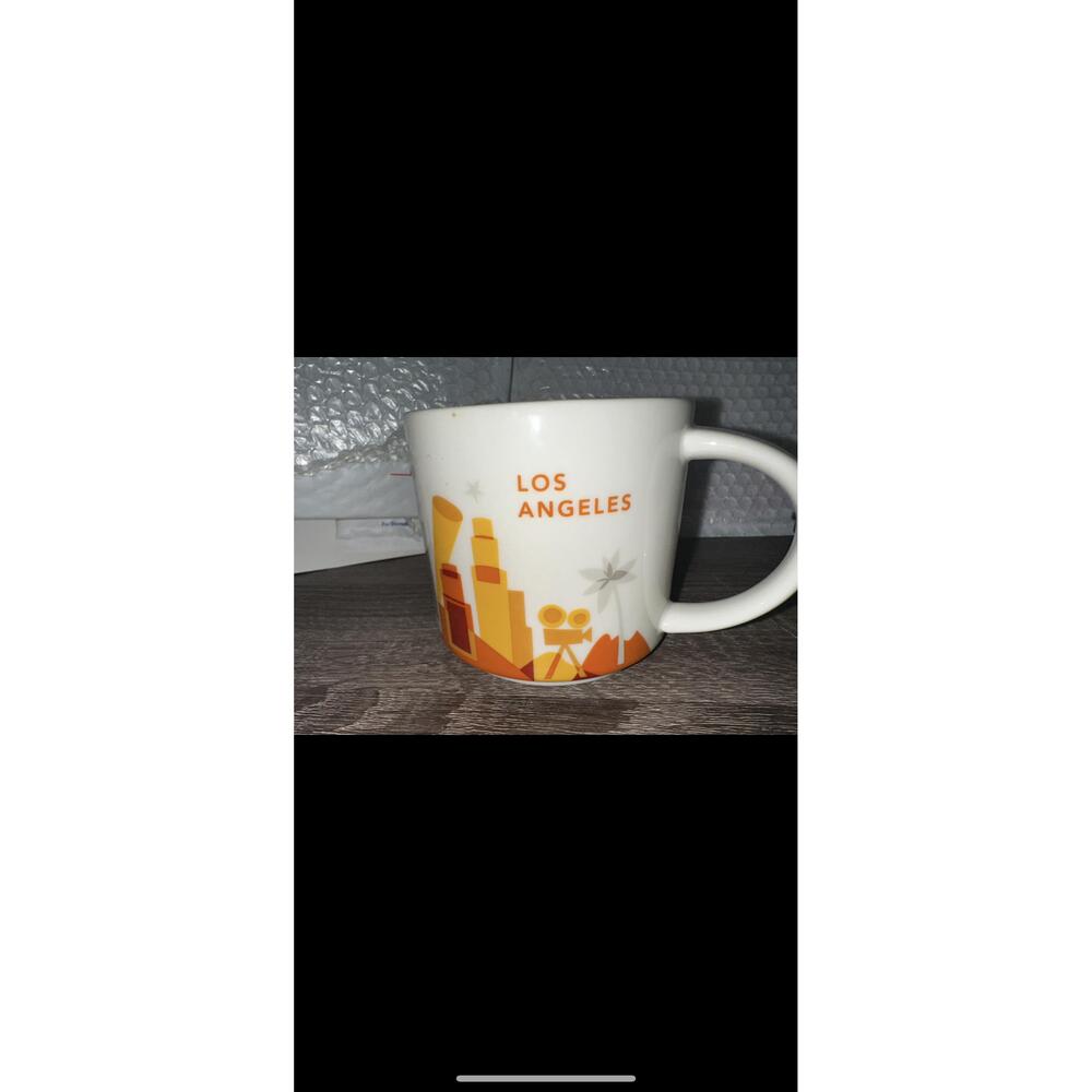 Starbucks‎ Mug Orange Yellow Souvenir Los Angeles Theme Ceramic Collectible